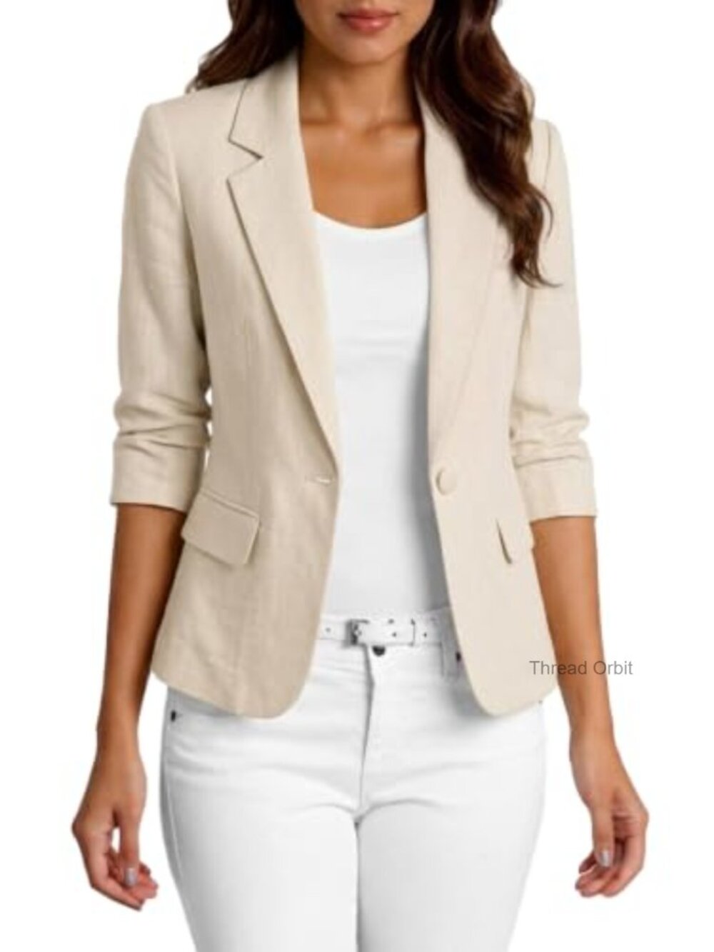 Linen Blazer Slim Fit 3/4 Sleeve Lightweight Jacket Business Casual